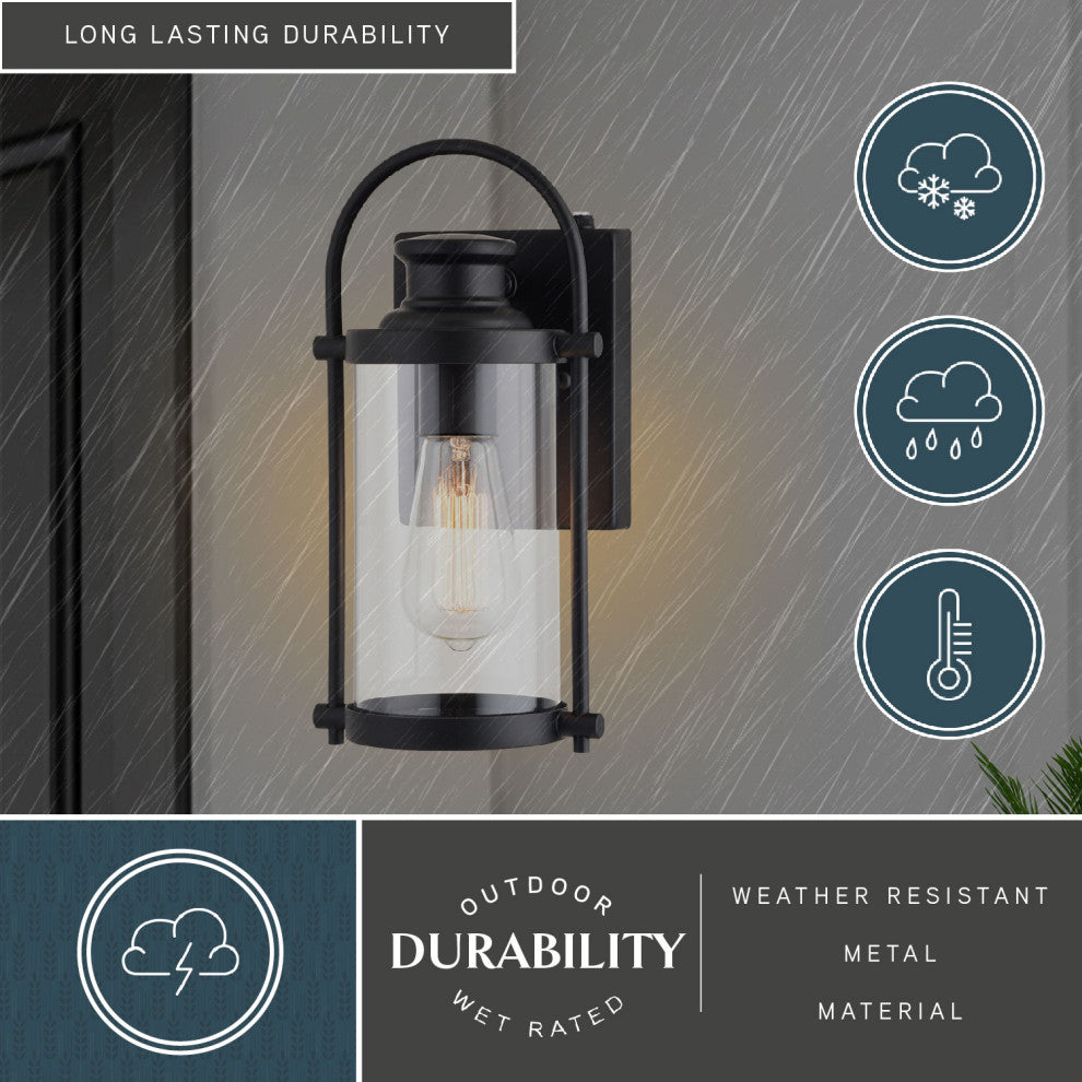 Winfield 1 Light Dusk to Dawn Matte Black Wall Lantern, 5.75"wx11.5"hx5.5"d