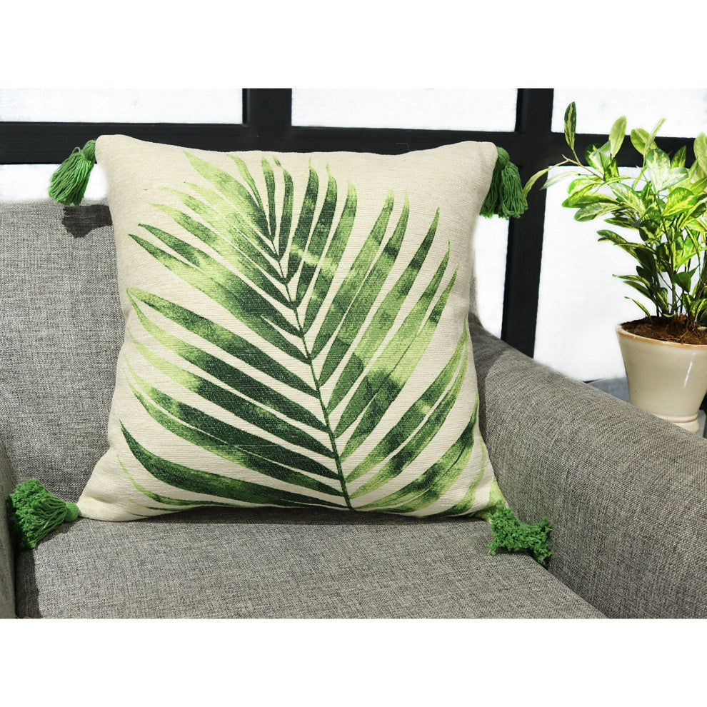 Green Machine Woven with Tassels Parrish Throw Pillow, 20" x 20"