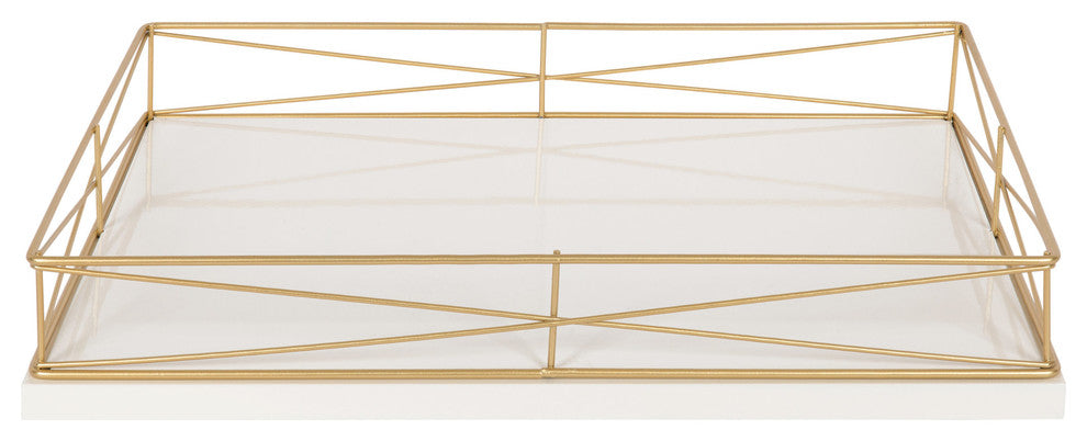 Mendel Rectangle Tray with Decorative Metal Rim, White 12x16.5
