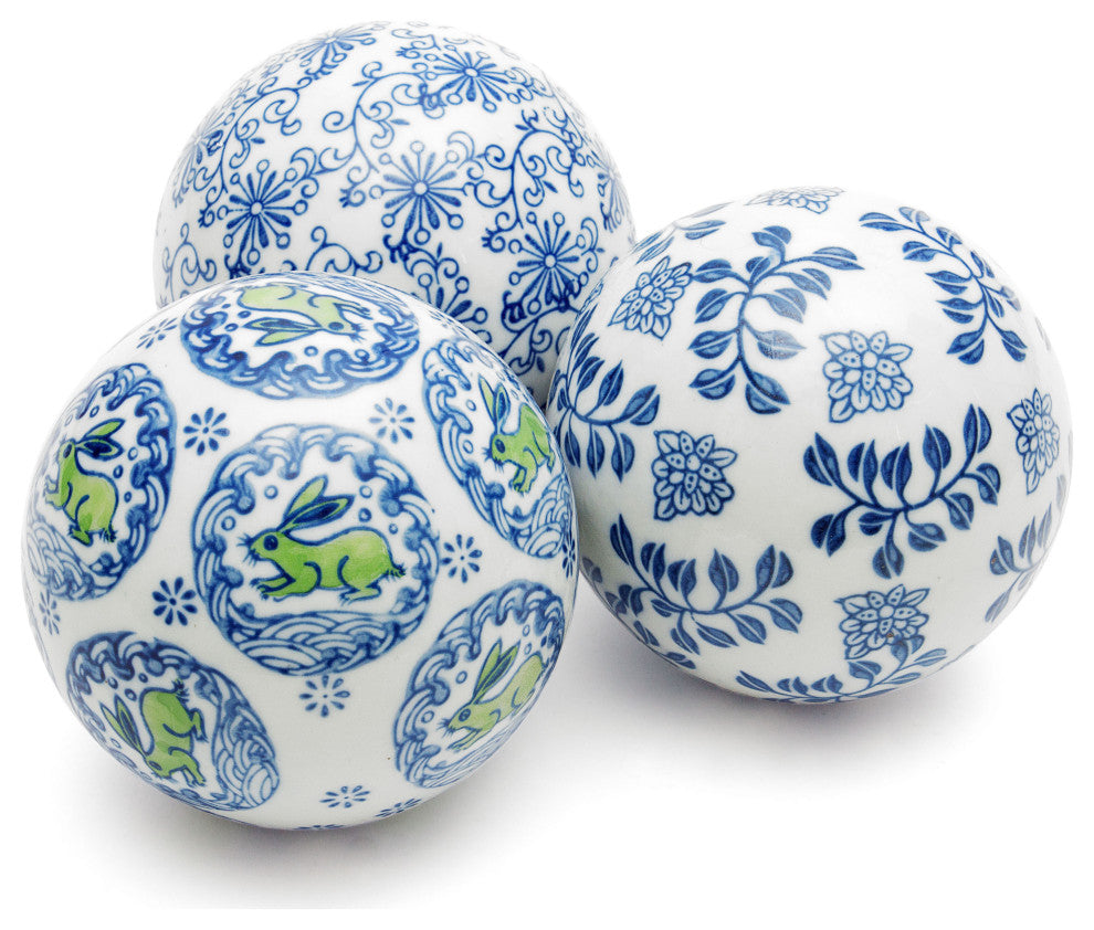 4" Blue and White Decorative Porcelain Ball Set