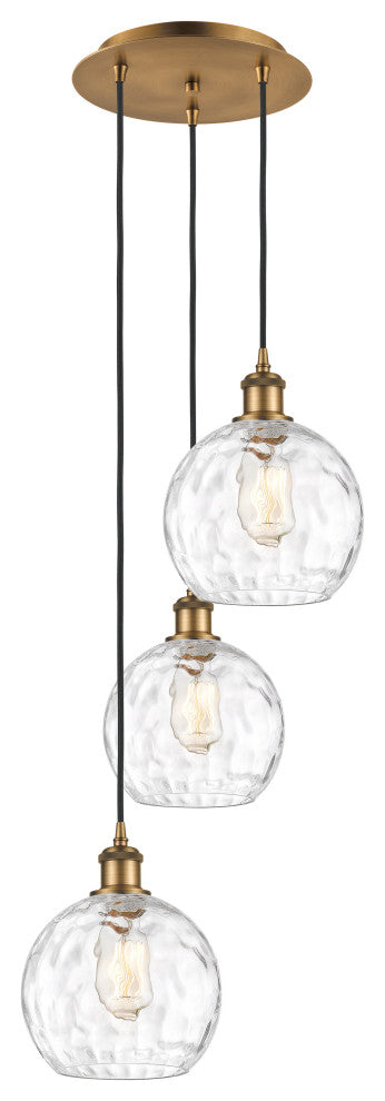 Athens Multi-Pendant, Brushed Brass, Clear Water Glass