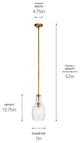 Kichler Everly 1 Light Mini Pendant, Natural Brass, Clear