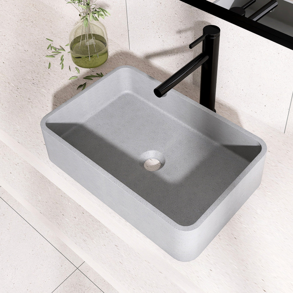 Dark Grey Rectangular Concrete Vessel Bathroom Sink