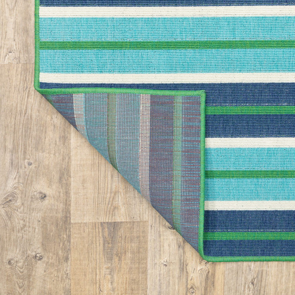 Madelina Stripe Blue and Green Indoor or Outdoor Area Rug, 7'10"x10'10"