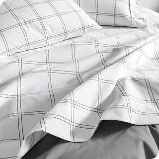 1800 Microfiber Sheet Set, Windowpane White/Mushroom, Split King