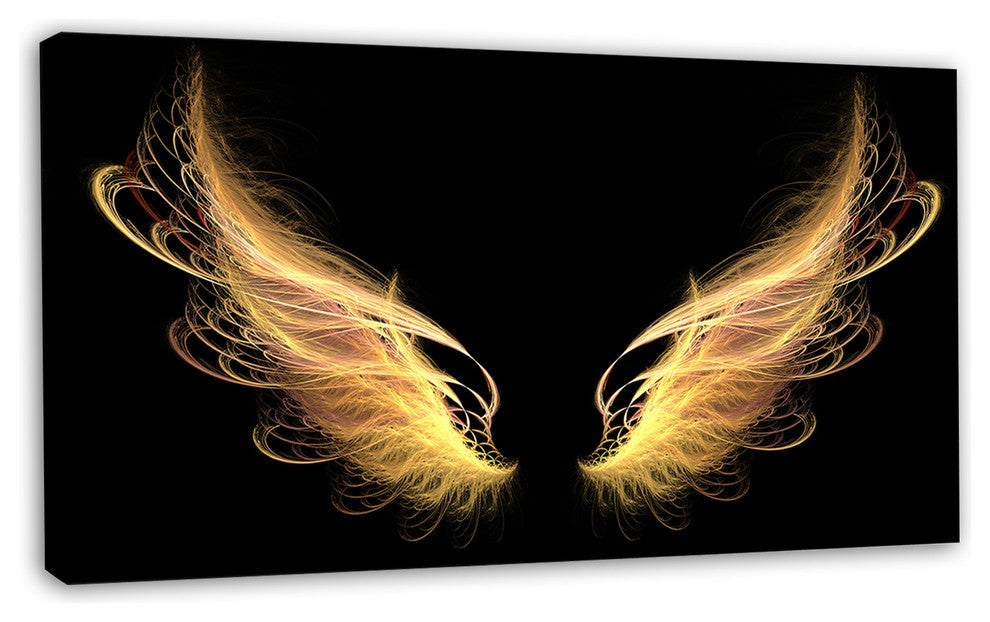 Golden Angel Wings on Black, Oversized Abstract Canvas Art, 32"x16"