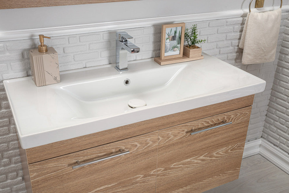 Elio Collection Fawn Bathroom Vanity With Sink, Mirror, Countertop, 40