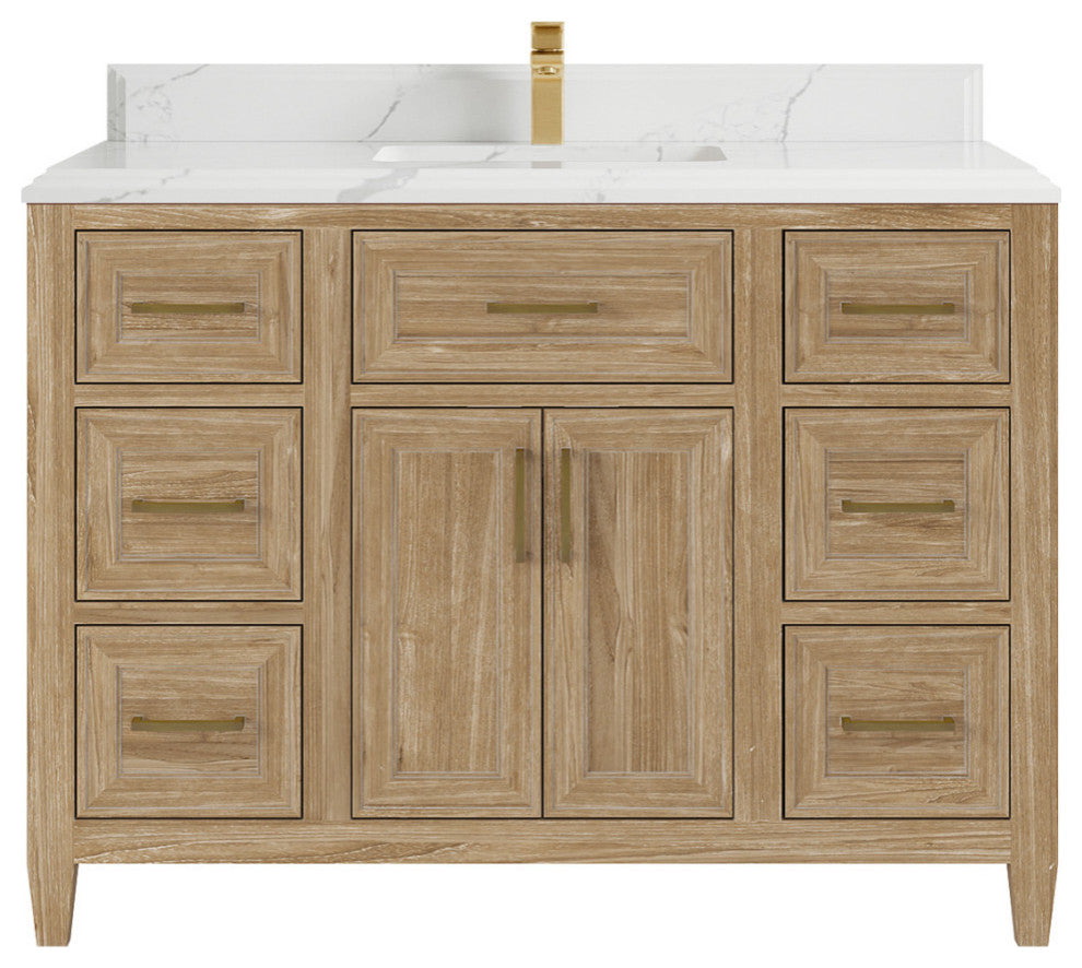 Santa Monica 48 Single Sink Bath Vanity in Whitewashed Teak 1.5" Calacatta Laza