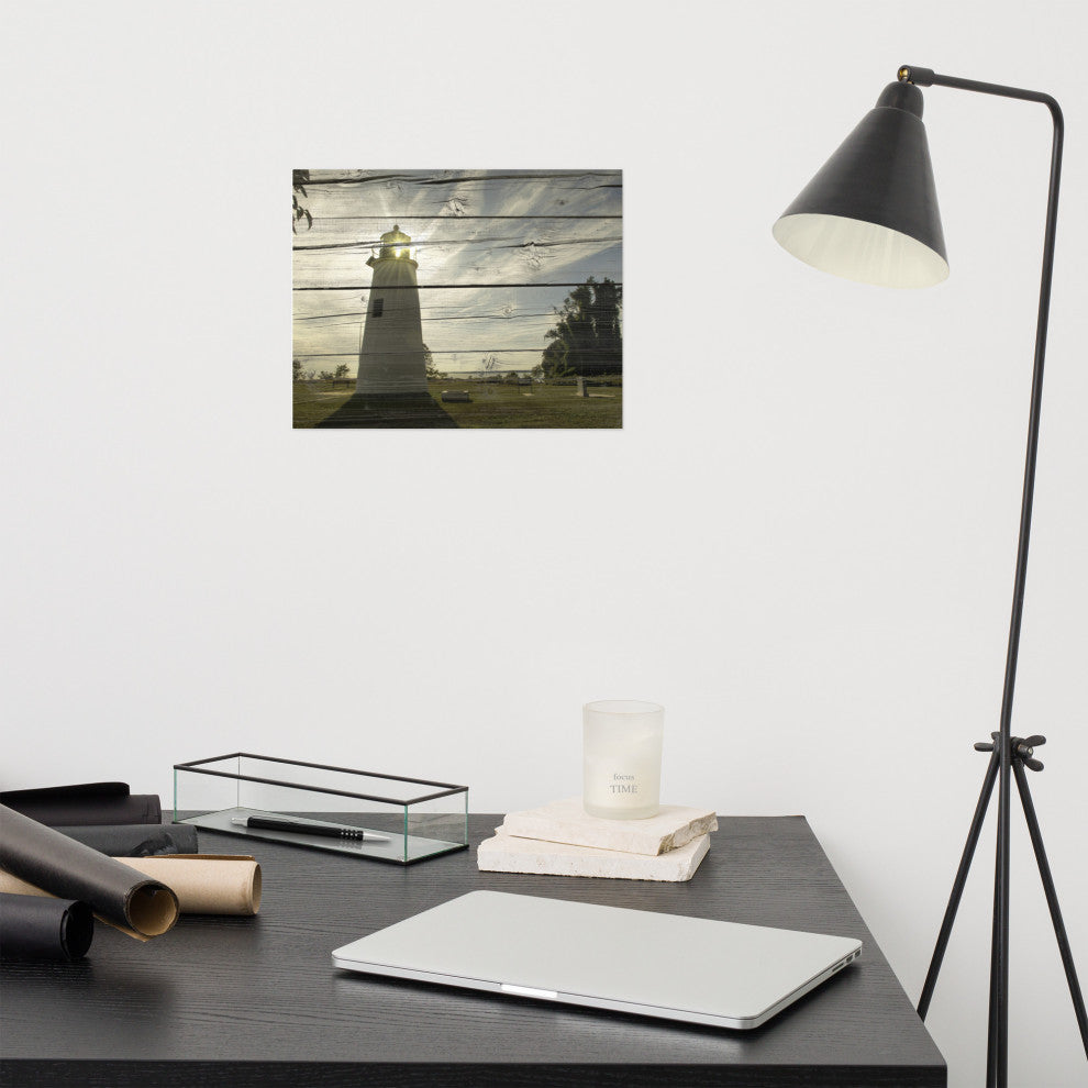 Faux Rustic Reclaimed Wood Turkey Point Lighthouse Unframed Wall Art Prints, 11" X 14"