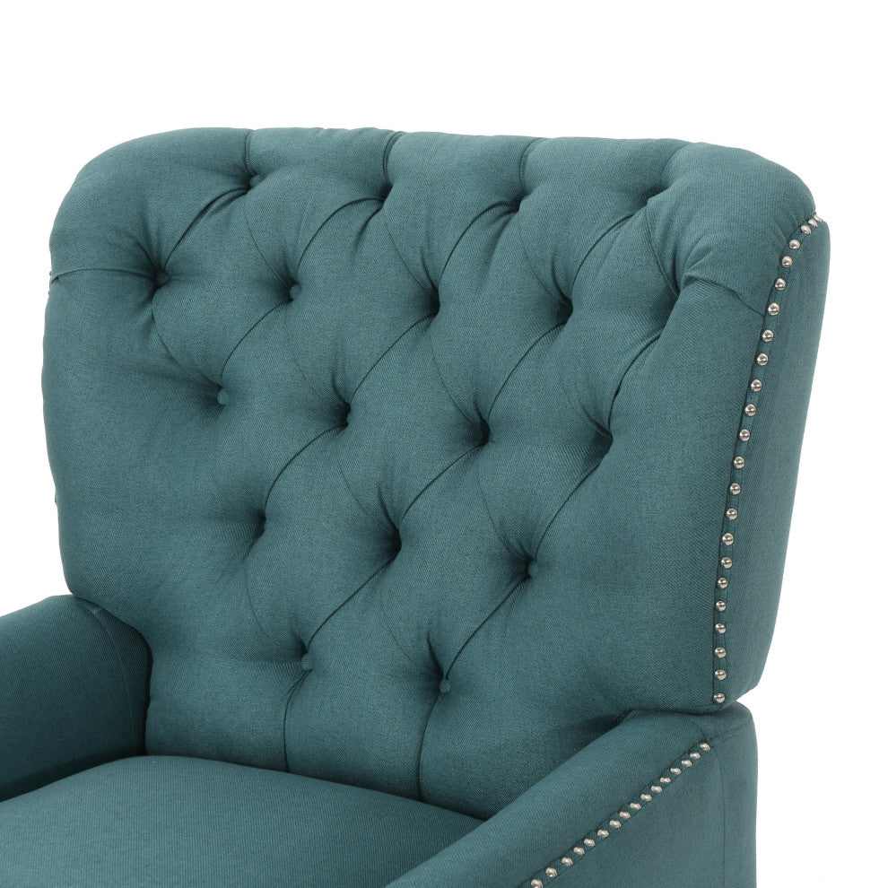 GDF Studio Carlyle Tufted Back Fabric Recliner Armchair, Dark Teal