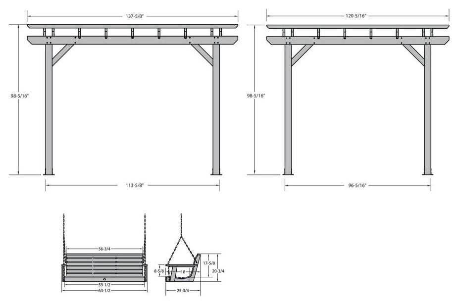 Bodhi Pergola, 10x12 and Weatherly Swing Set 5', Weathered Acorn
