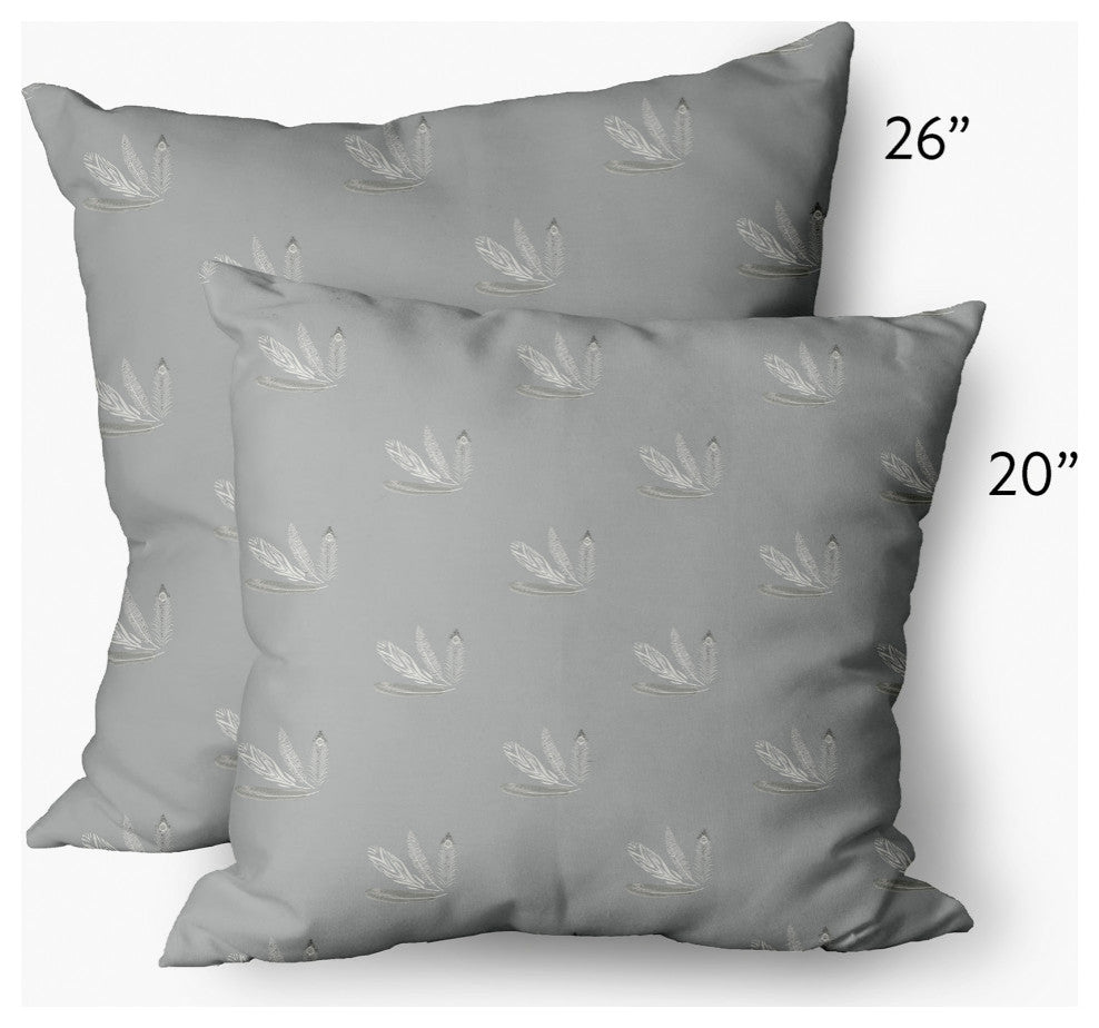 Feather Pattern Decorative Throw Pillow, Gray, 20"x20"