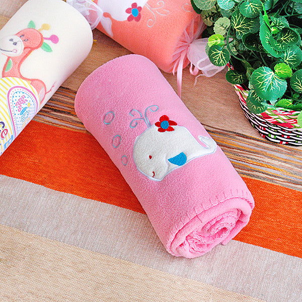 White Whale - Pink Embroidered Coral Fleece Baby Throw Blanket (29.5"-39.4")