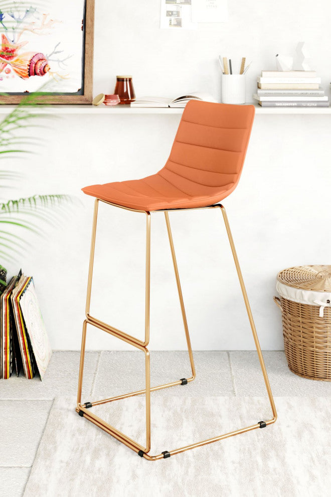 Bar Stool Chair Barstool, Steel Metal, Fabric, Orange, Gold, Cafe Bistro
