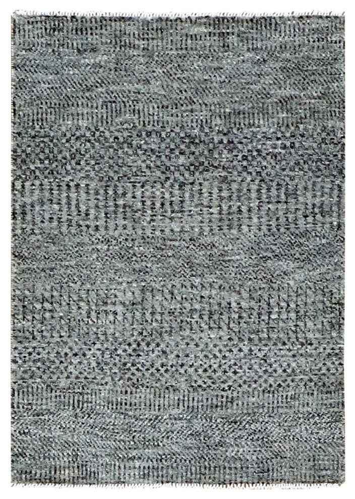 Gray Hand Knotted Modern Grass Design Natural Undyed Wool Mat Rug 2'1"x3'