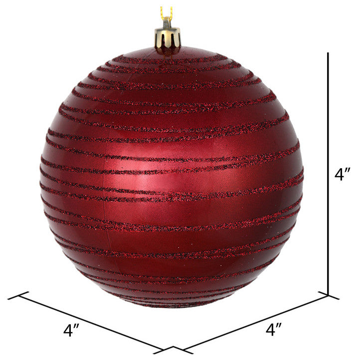 Vickerman N187619D 4" Wine Candy Finish Ball Ornament With Glitter Lines