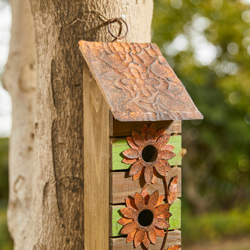 14.45"H Hanging Two-Tiered Bluebird House Solid Wood Birdhouse