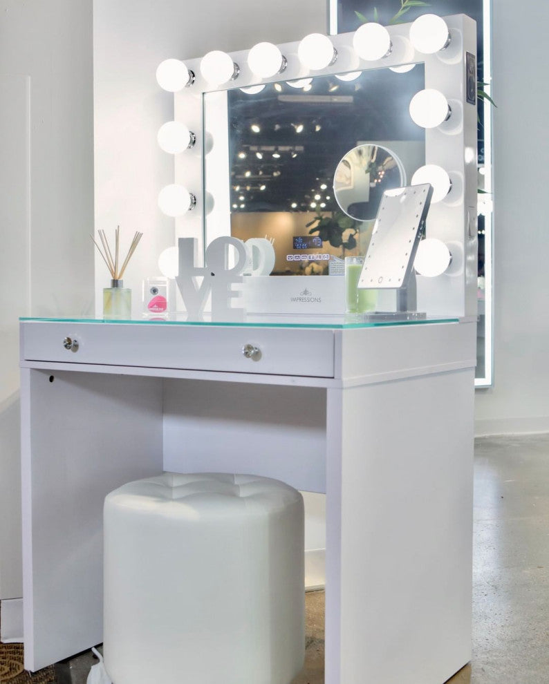 Rosey Faux Fur Vanity Accent Ottoman, White