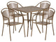 28'' Square Gold Indoor-Outdoor Steel Patio Table Set With 4 Round Back Chairs