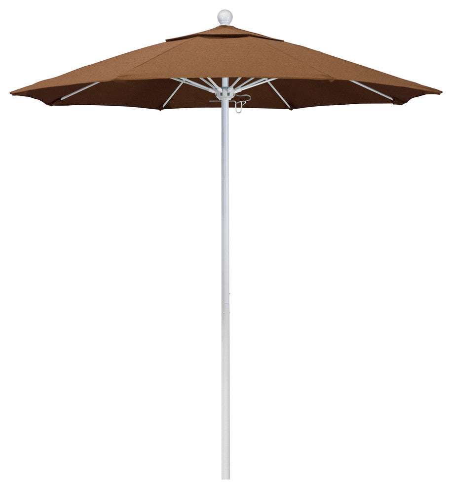 7.5' Fiberglass Umbrella White, Sunbrella, Teak