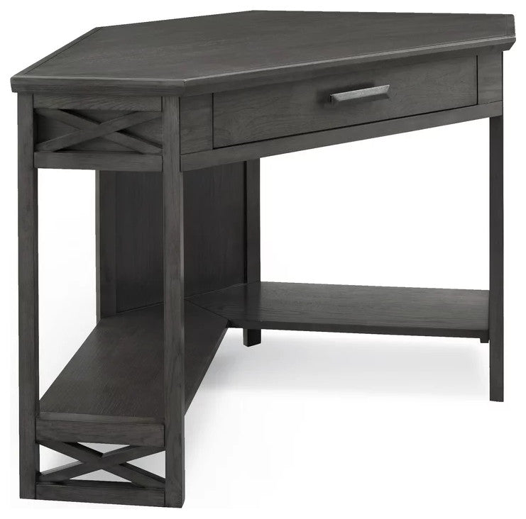 Corner Desk, Spacious Worktop With Storage Drawer & Lower Open Shelf, Smoke Gray