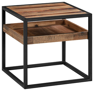 Ludgate Square End Table With Shelf, Acacia And Black Metal