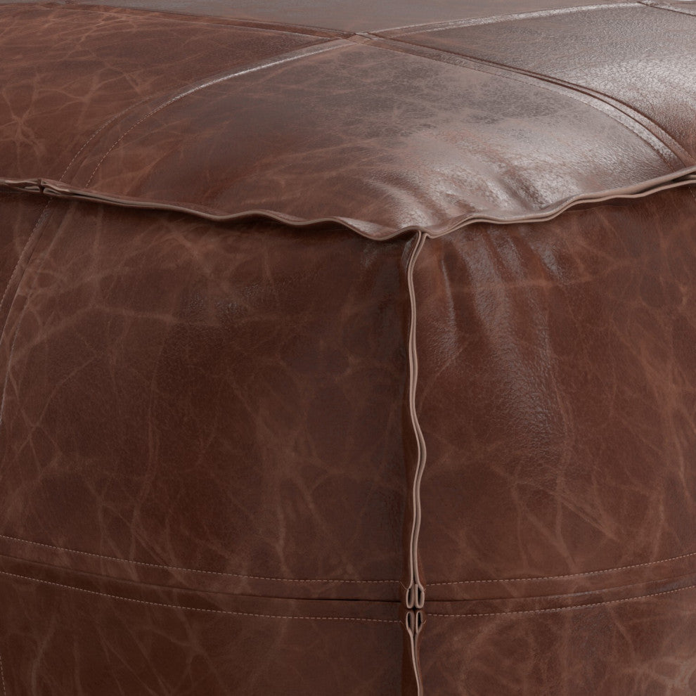 Sheffield Coffee table Pouf, Distressed Brown Leather