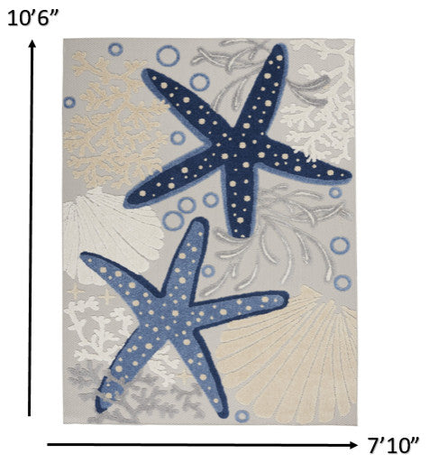 8' X 11' Blue And Gray Indoor Outdoor Area Rug