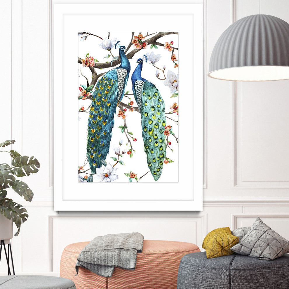 "Paradis Birds I" Matted and Framed, 52"x36"