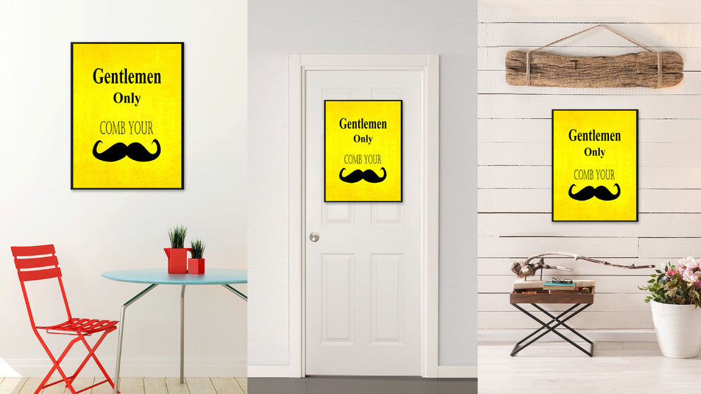 "Gentlemen Only" Sign Yellow Print on Canvas with Picture Frame, 13"x17"