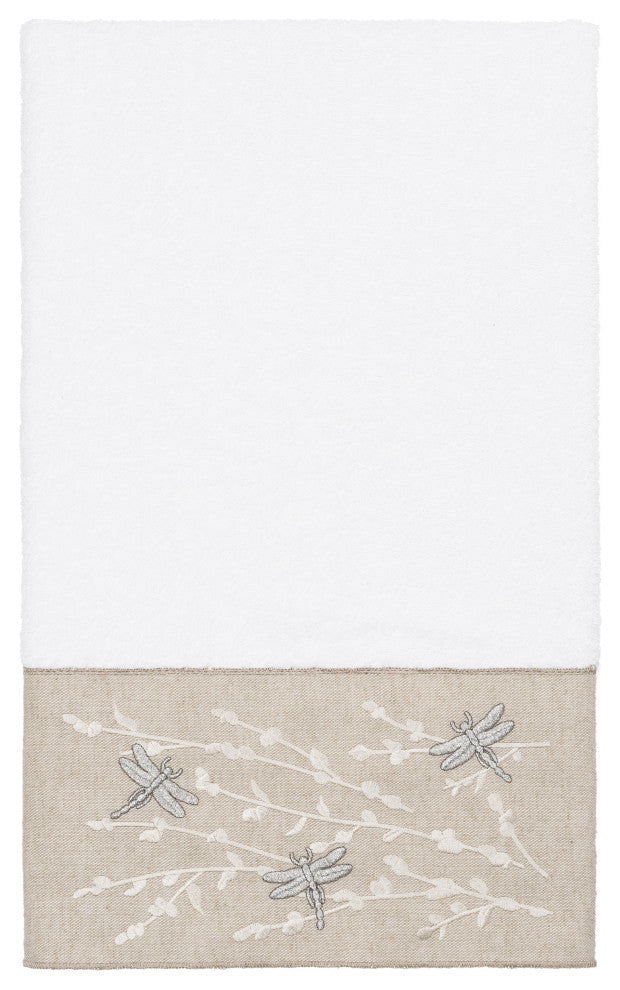 Linum Home Textiles Turkish Cotton Braelyn 3-Piece Embellished Towel Set, White