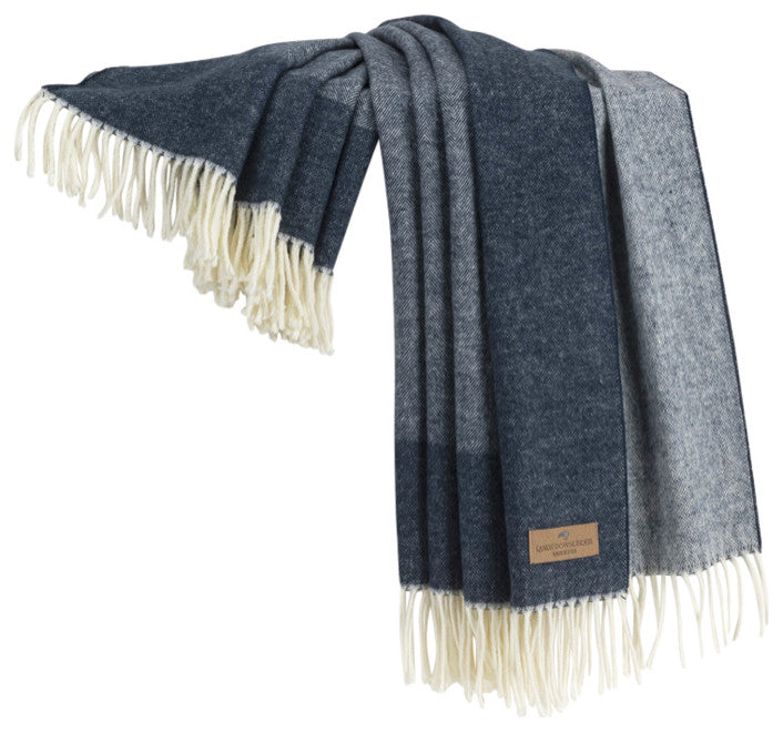Italian Border Herringbone Throw, Navy