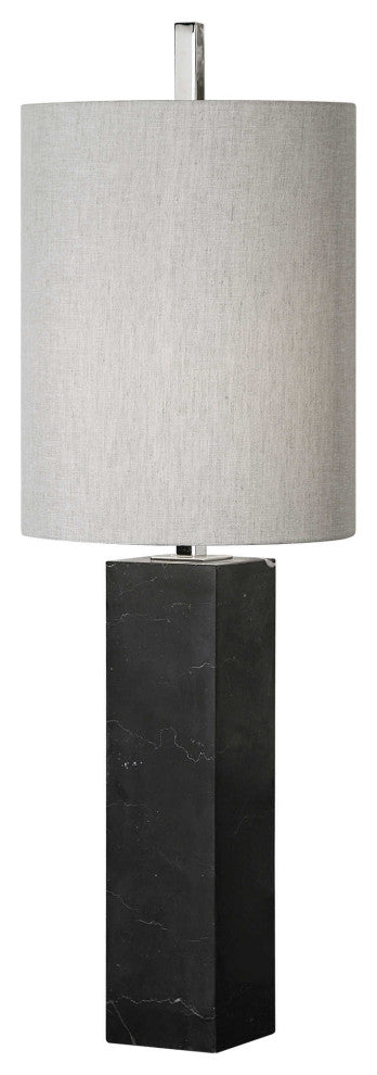 Black Marble Column Buffet Accent Lamp, Tall Shade Silver