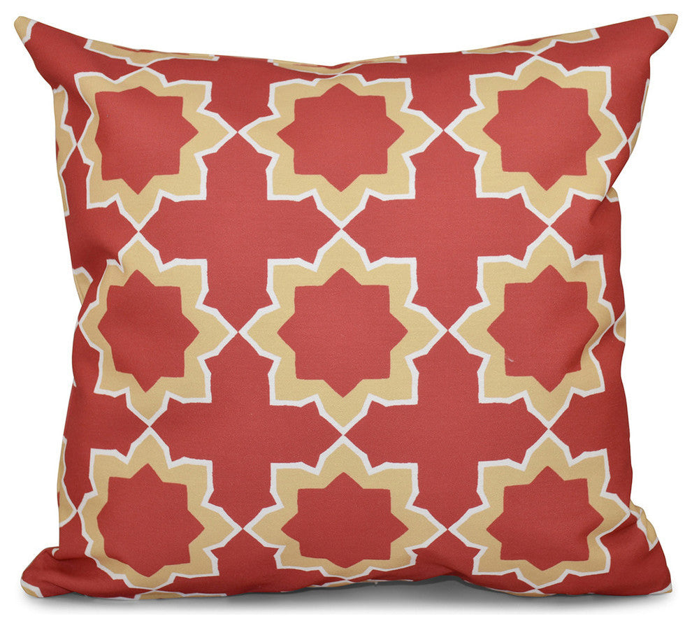 Bohemian 2, Geometric Print Pillow, Coral, 18"x18"