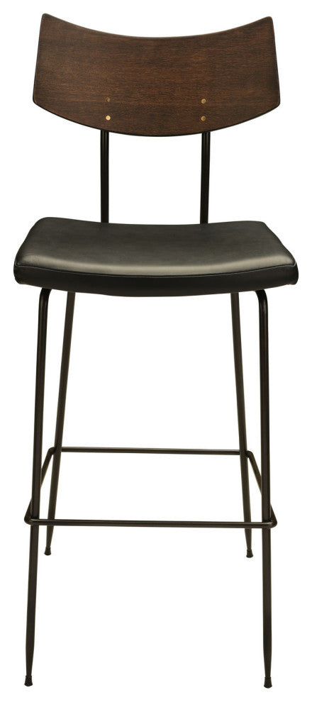 Sol Seared Oak and Leather Stool, Black, Bar Height