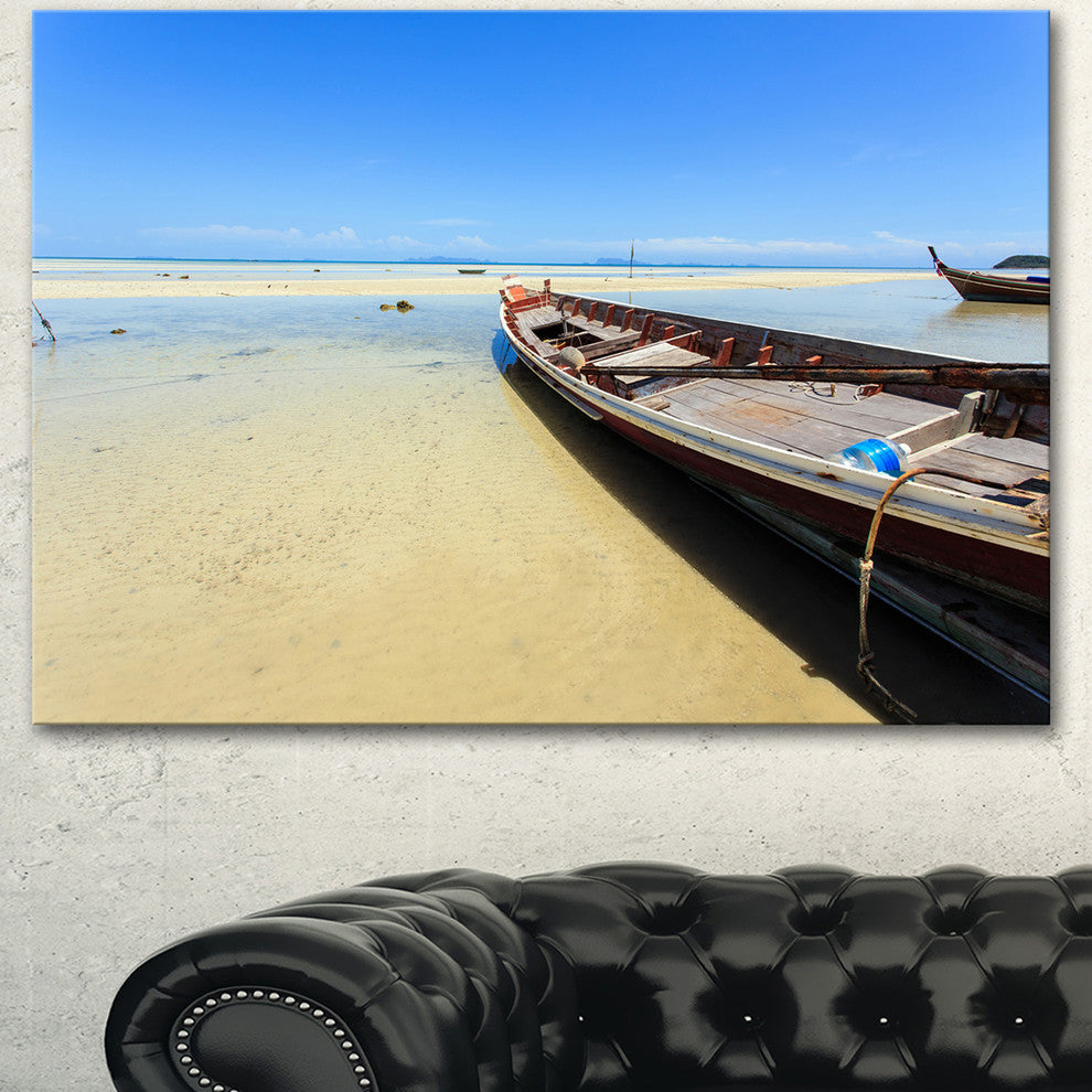 Traditional Thai Boat on Beach, Seashore Canvas Art Print, 60"x28"