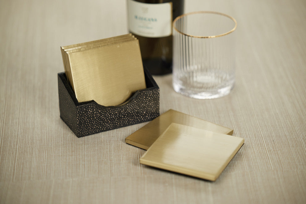Norbury 6, Piece Set Shagreen Leather Coaster With Case Holder