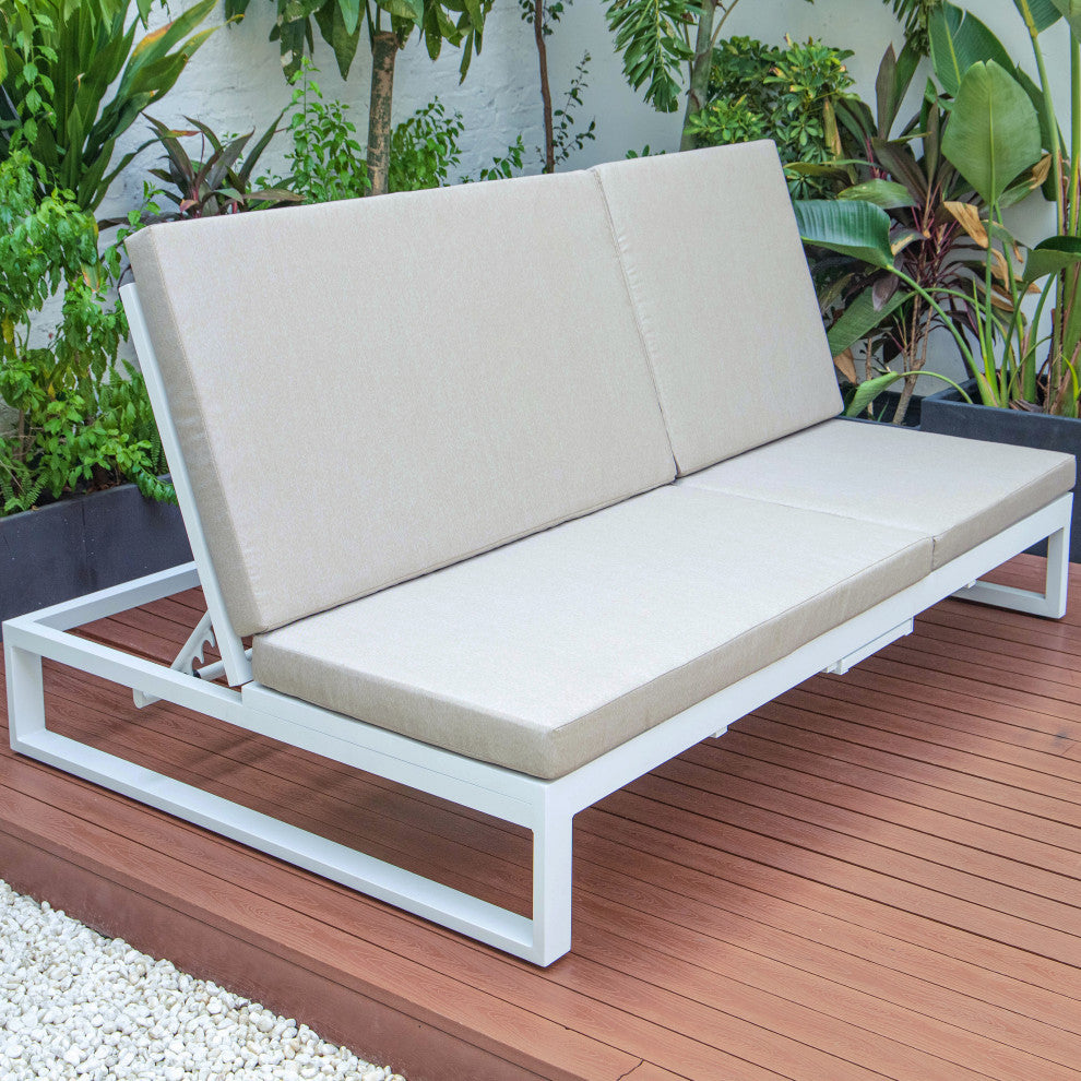 LeisureMod Chelsea Convertible 2-in-1 Sofa and Double Chaise Lounge, Beige