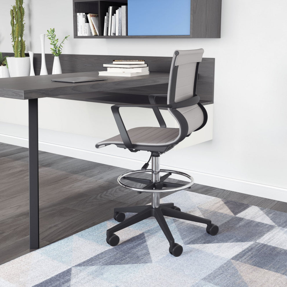 Computer Work Chair, Steel, Gray, Black, Chrome, Home Business Office