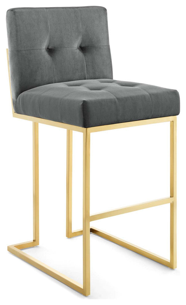 Gold Charcoal Privy Gold Stainless Steel Performance Velvet Bar Stool
