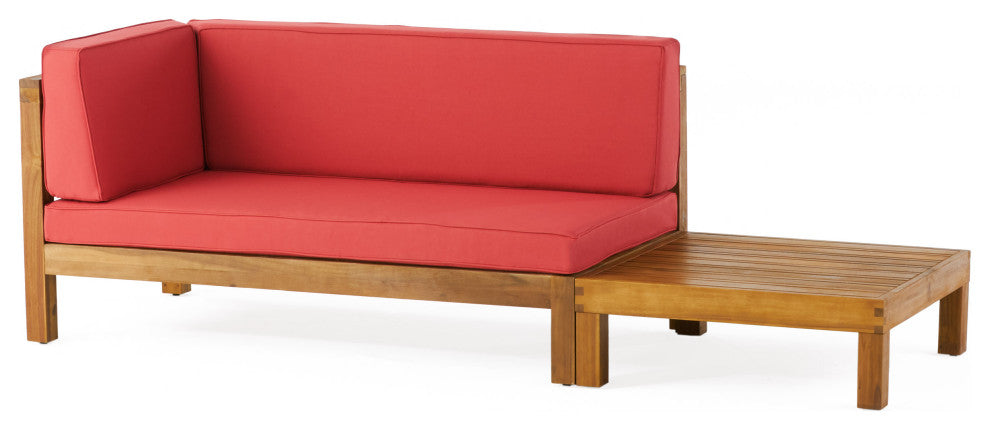 Keith Outdoor Left Arm Loveseat and Coffee Table Set, Red/Teak