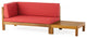 Keith Outdoor Left Arm Loveseat and Coffee Table Set, Red/Teak