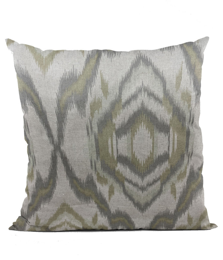 Plutus Ikat Dream Gray, Citrine Handmade Luxury Pillow, 24"x24"