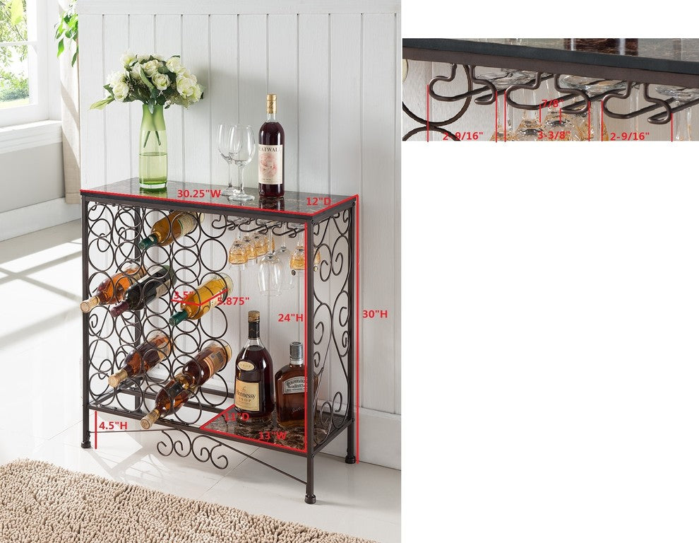 Richilde Console Table With Wine Rack, Marble and Bronze