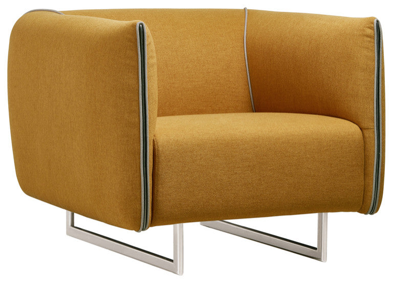 29" Grey and Yellow Fabric Foam Metal and Wood Sofa Set