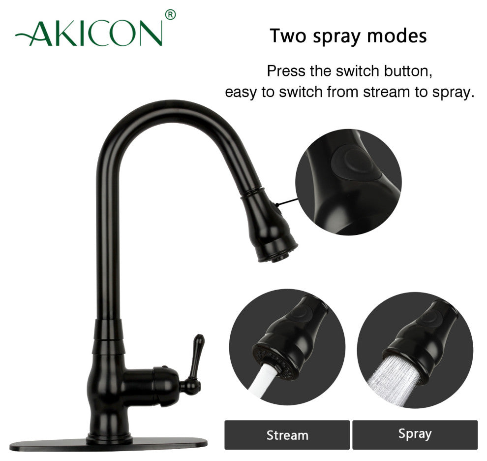 Pull Down Kitchen Faucet With Deck Plate, Single Level Solid Brass Sink Faucets,