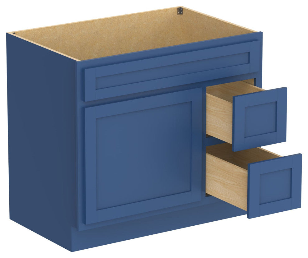 Vanity Art Vanity Base Cabinet, No Top, Drawers on Right, 36", Blue