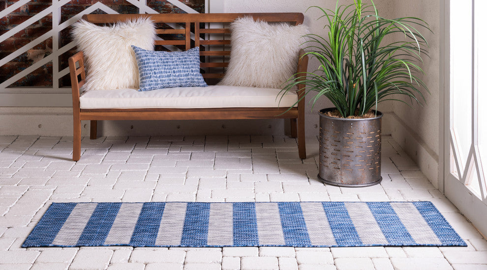 Unique Loom Aqua Blue Striped Outdoor Area Rug, Blue, 6'
