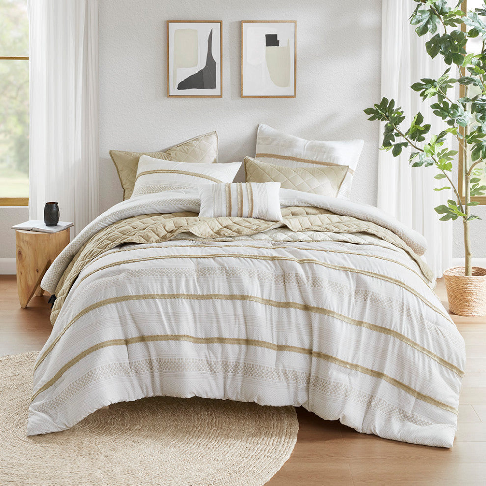 Madison Park Carolina 7 Piece Stripe Comforter and Quilt Set