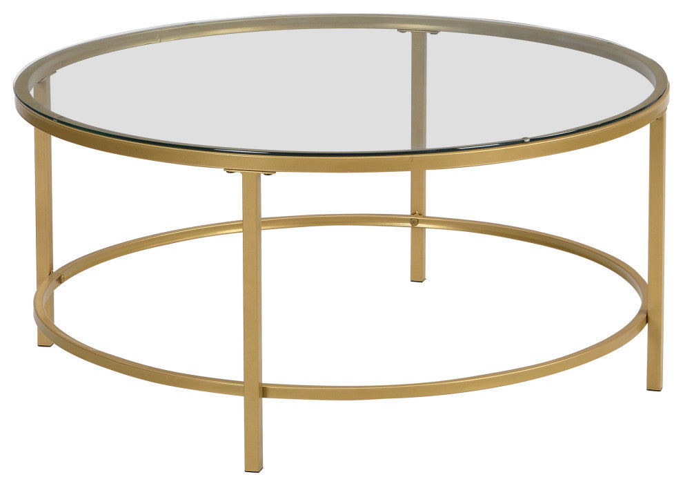 Verazano Glass Top 36" Round Coffee Table, Gold